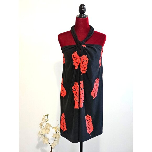 NWT Temperley London Women's Red Black Floral Silk Halter Neck Dress Size 6 2338 - Picture 2 of 13